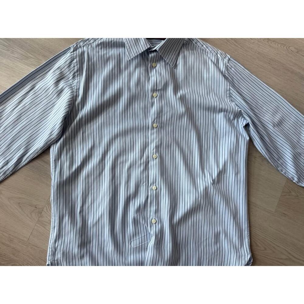 Perry Ellis Men’s Medium Blue Stripe Long Sleeve Button Up Shirt - Picture 4 of 6